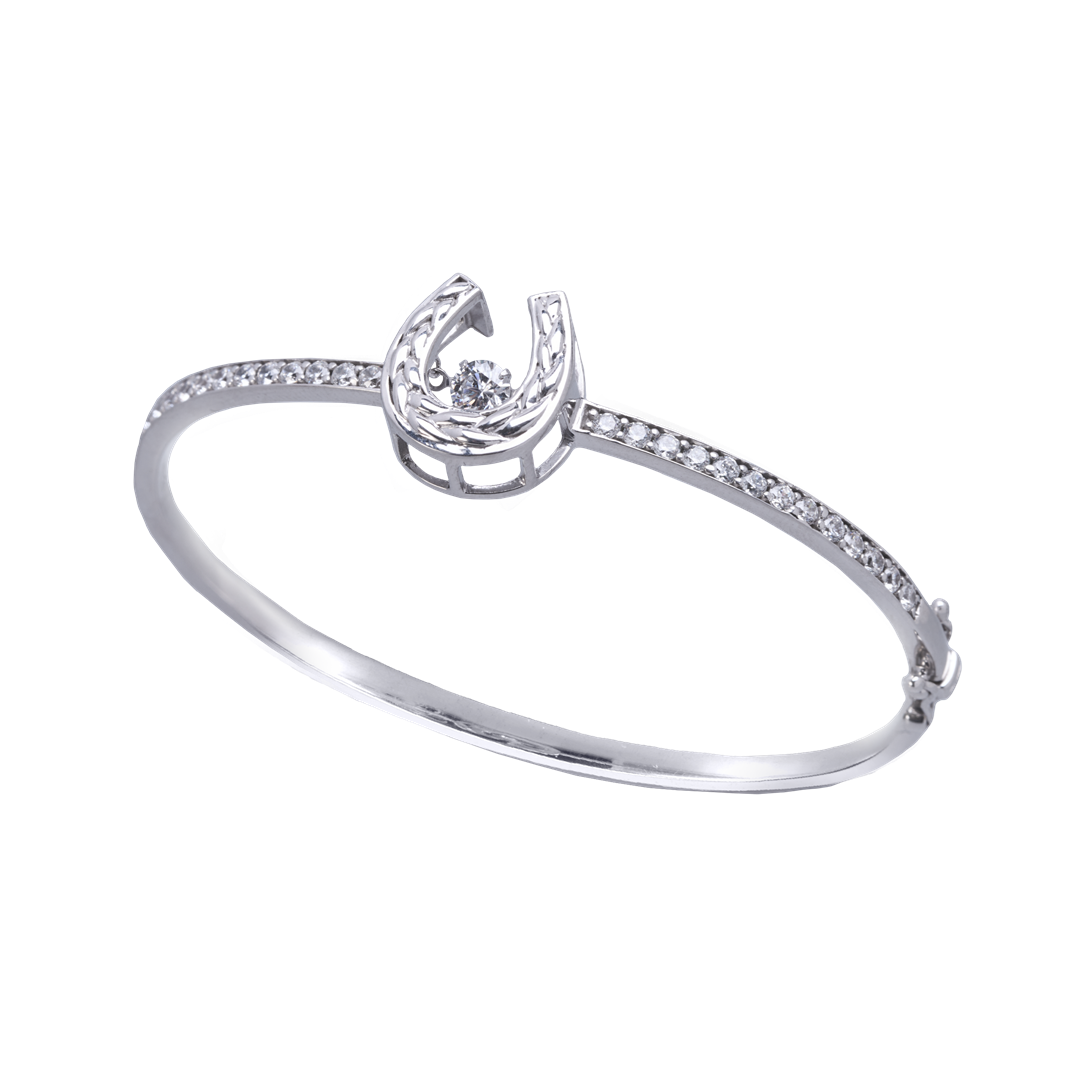 Gift at Races. Horseshoe 925 Sterling Silver with Zirconia Bangle