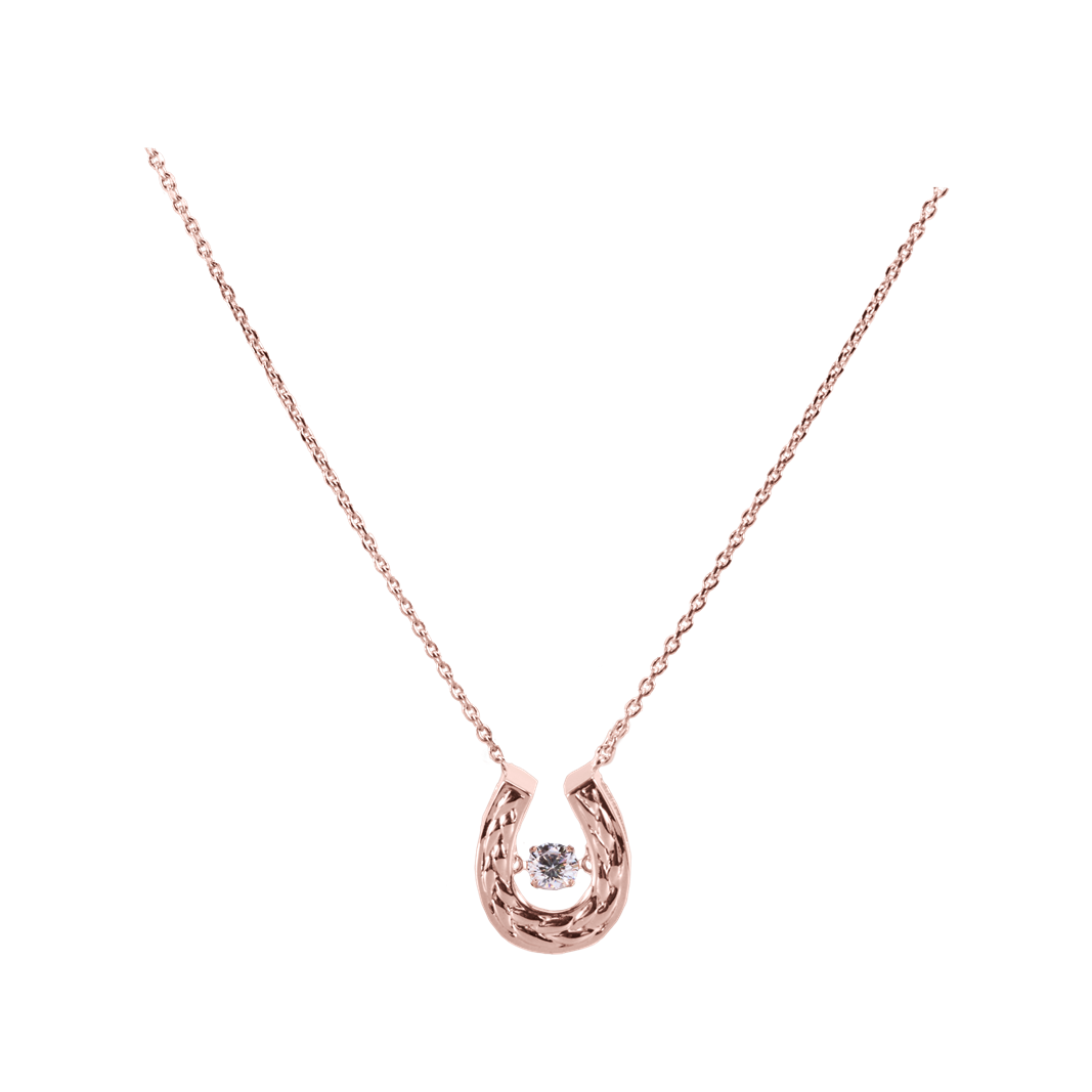 Gift at Races. Horseshoe 925 Sterling Silver with Zirconia Necklace Rose Gold