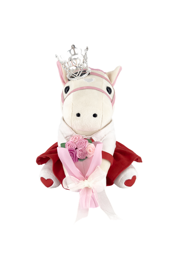 圖片 坐姿小馬毛公仔連玫瑰花配件