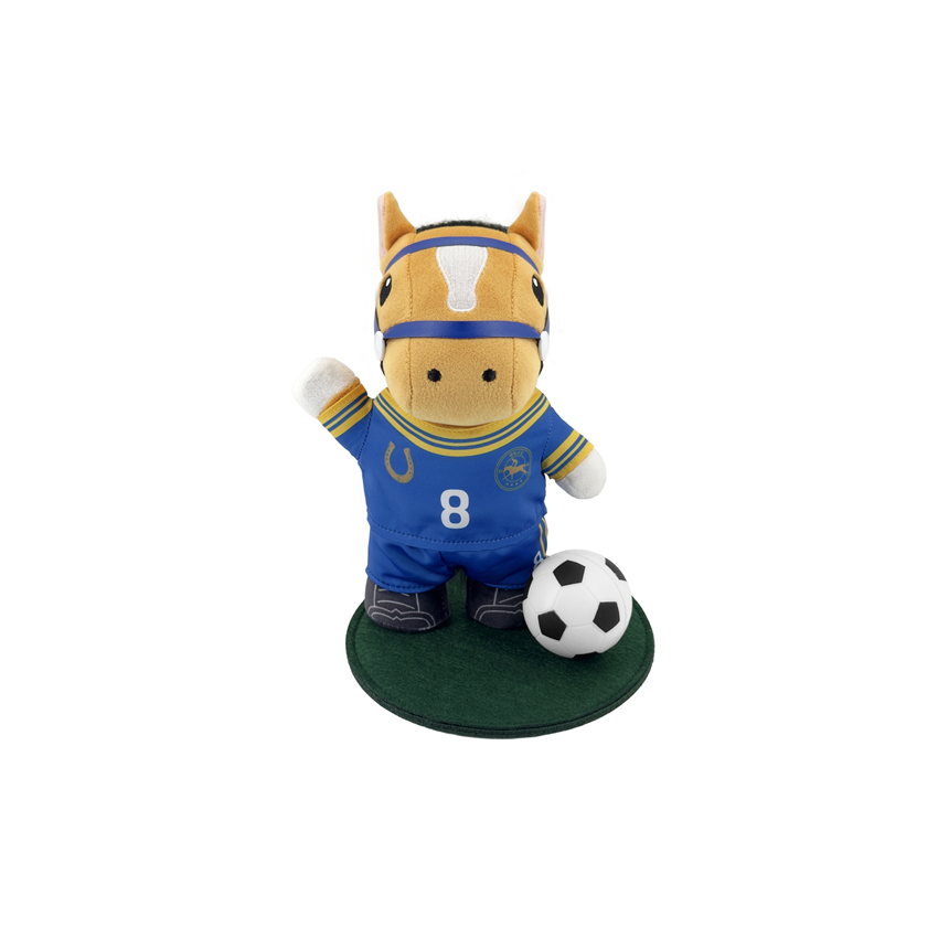 Picture of Football Standing Horse Plush with Blue Kit and Accessory (Brown / Cream)